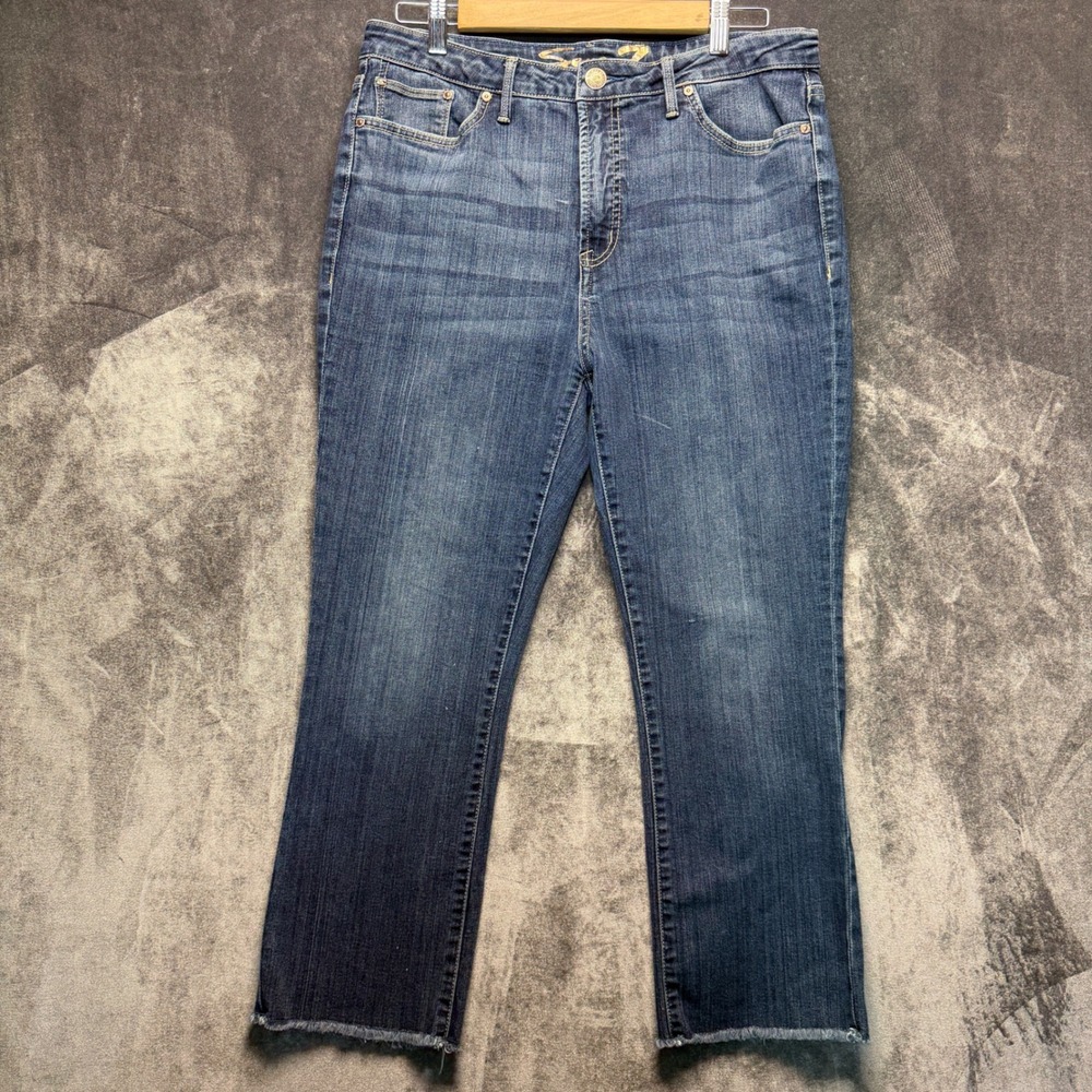 Seven7 Jeans Womens 12 Blue Denim Fashion Jean Straight High Rise Raw Hem Casual